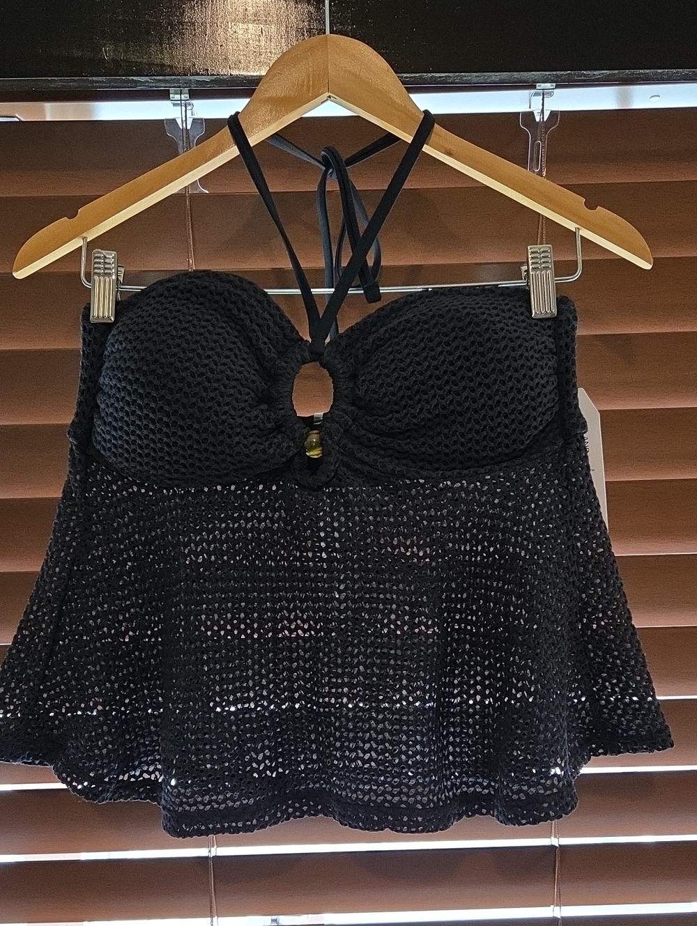 Time and Tru Black Crochet Halter Tankini Top